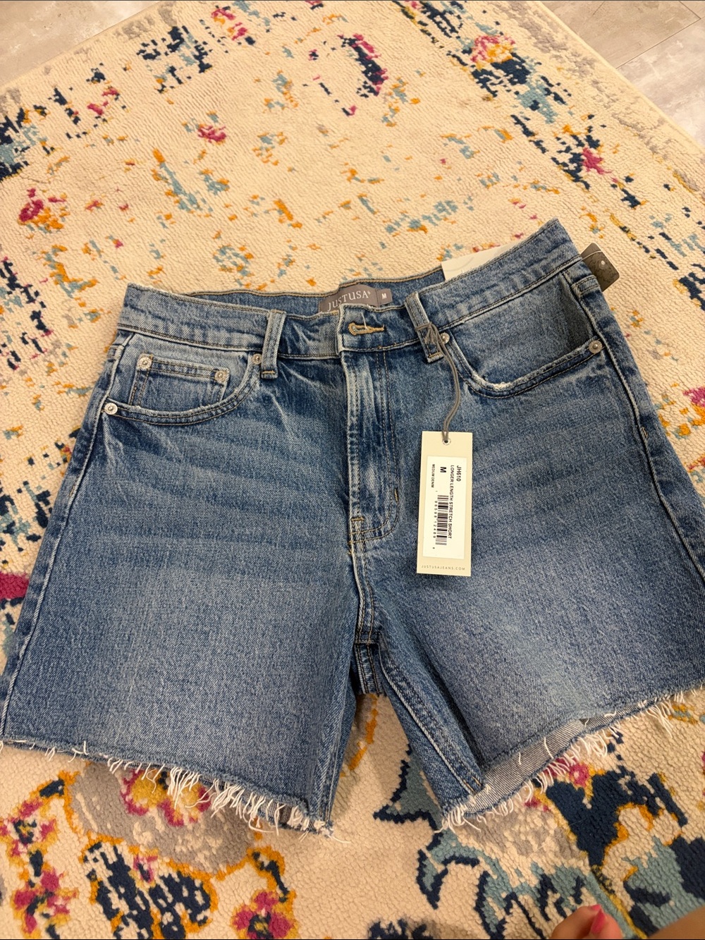 Just USA Blue High-Rise Frayed Hem Denim Shorts